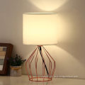 Small Bedside Lamp with White Linen Fabric Lampshade